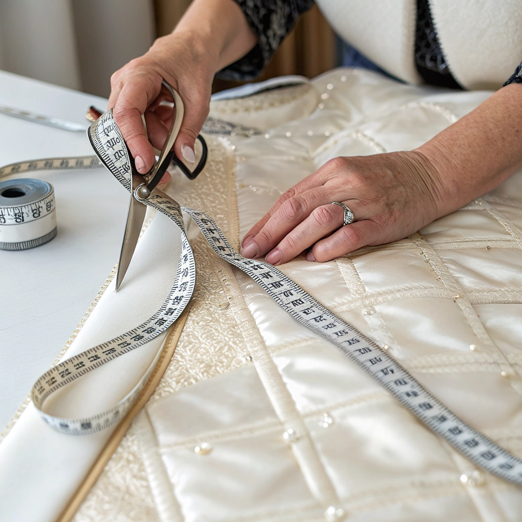 Tailor hand-stitching a garment in the studio
