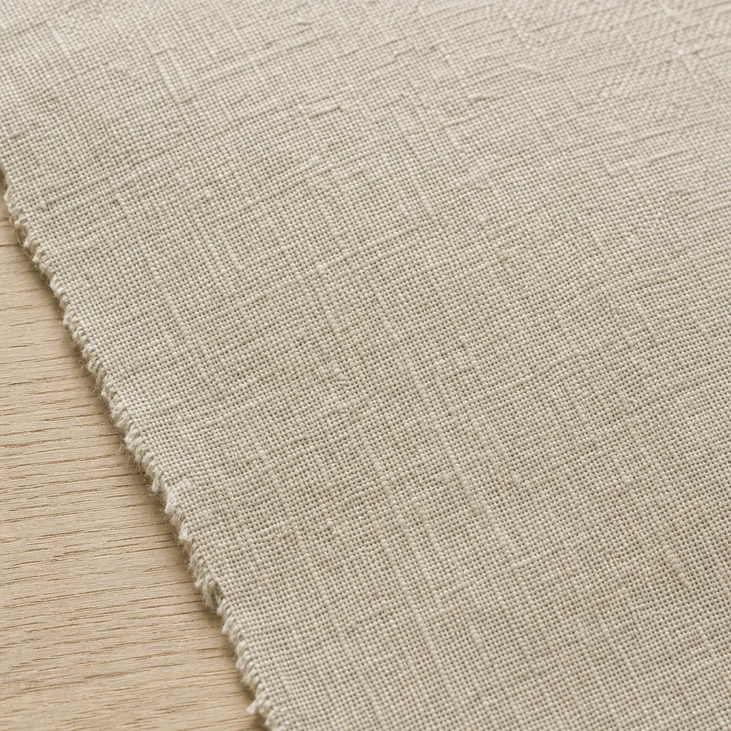Close-up macro shot of raw linen fabric texture