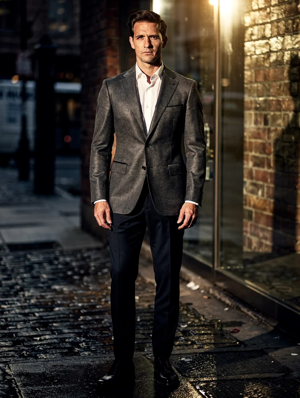 Professional wearing a tailored wool blazer in city setting